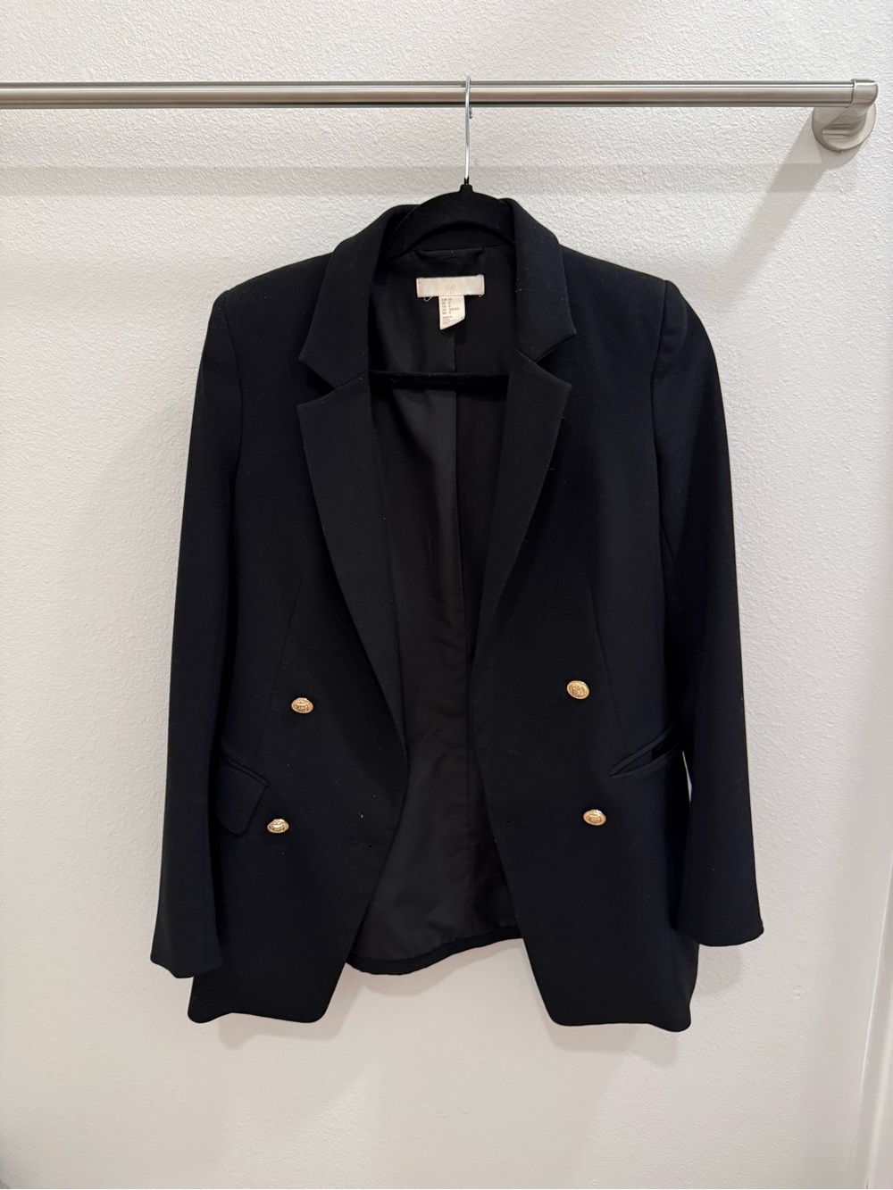 H&M Women's Black Double-Breasted Blazer Jacket - Classic Tailored Style